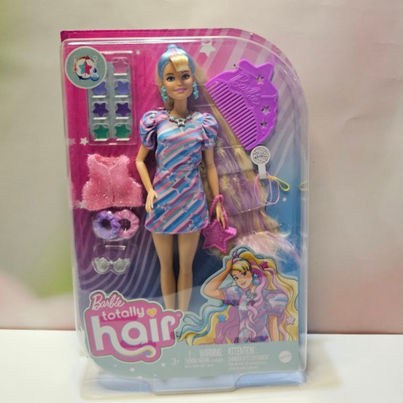 Barbie Totally Hair Doll Star-Themed  Blonde Doll Purple and Blue Highlights NWT - Picture 1 of 8